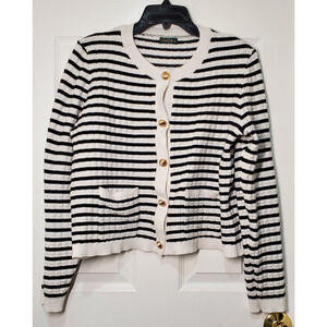 Women’s Ivory Button-Front Cardigan Sweater – Textured Grid Pattern – Size XL